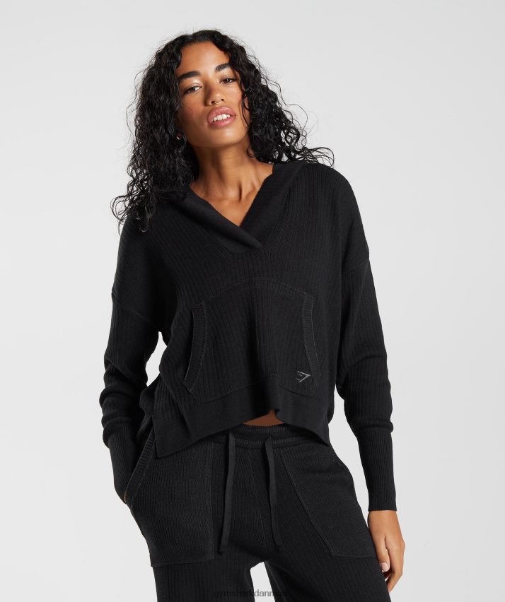 Kvinder Gymshark pause strik hættetrøje N4ZDDN353 sort/onyx grå