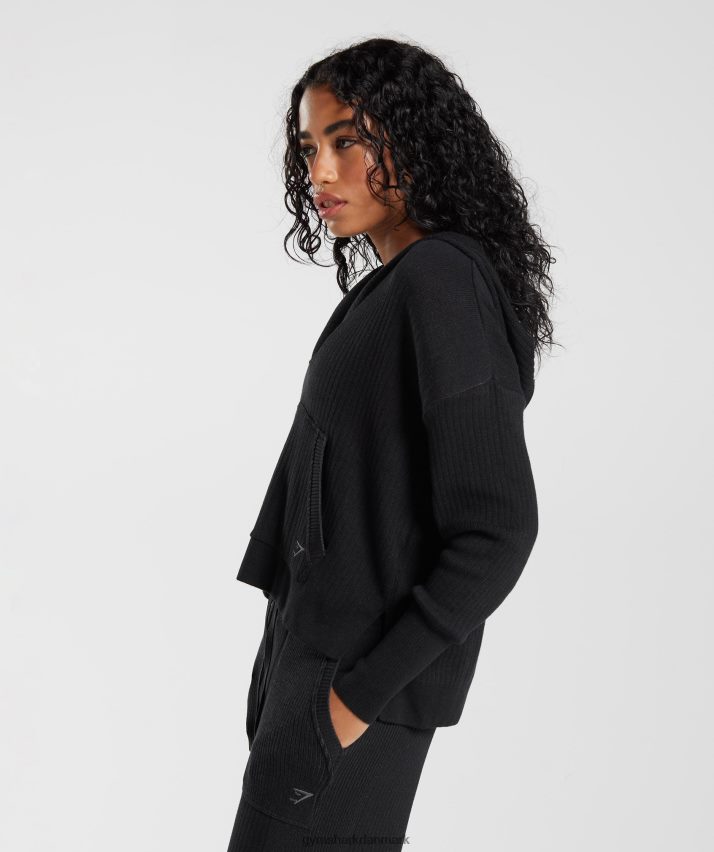 Kvinder Gymshark pause strik hættetrøje N4ZDDN353 sort/onyx grå