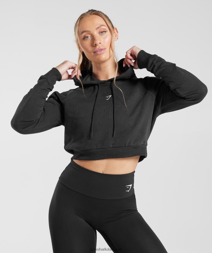 Kvinder Gymshark træning cropped hættetrøje N4ZDDN372 sort