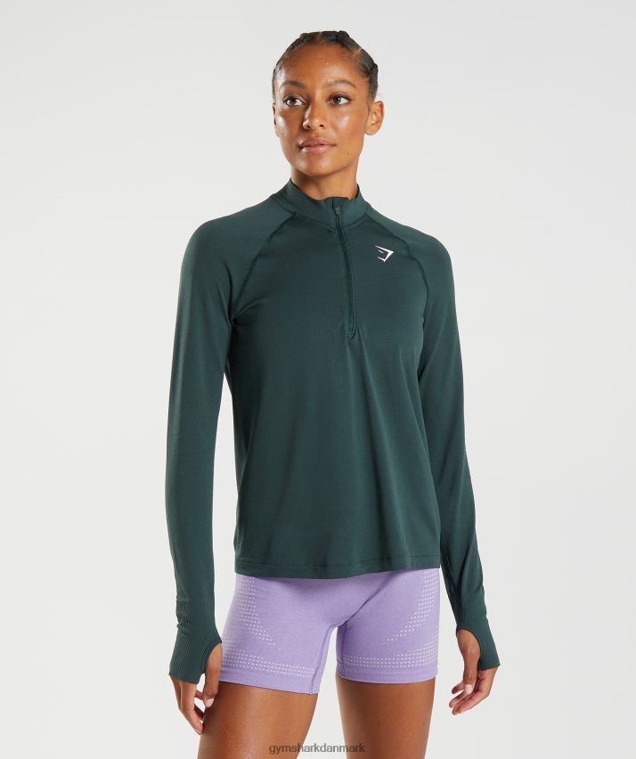 Kvinder Gymshark vital sømløs 1/2 lynlås N4ZDDN401 skovgrøn mergel