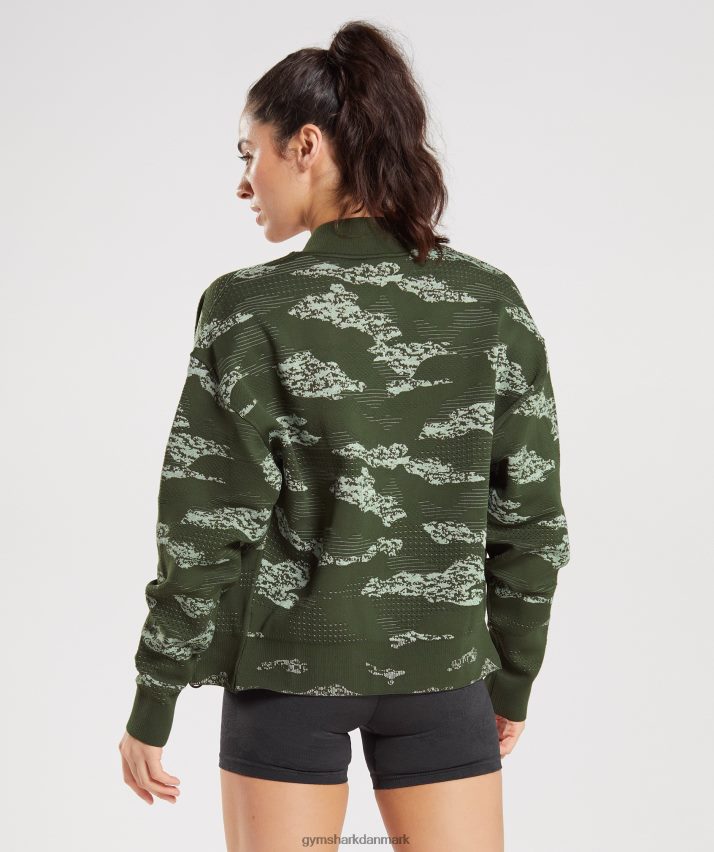Kvinder Gymshark adapt camo sømløs træningsjakke N4ZDDN371 mos oliven/aloe grøn