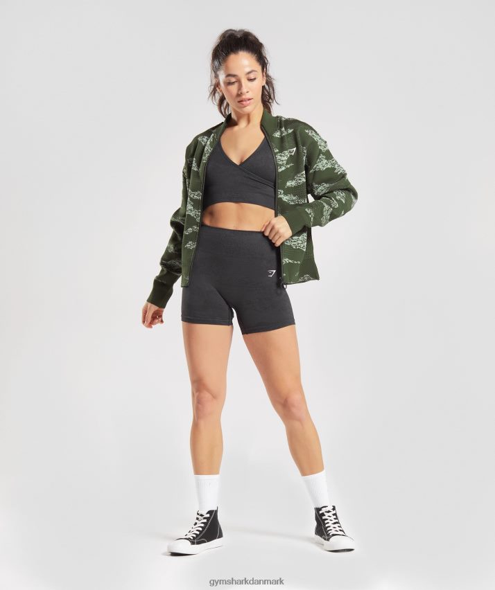 Kvinder Gymshark adapt camo sømløs træningsjakke N4ZDDN371 mos oliven/aloe grøn