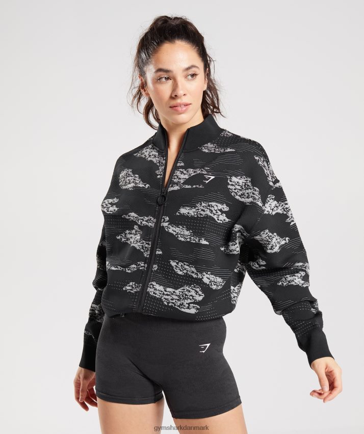 Kvinder Gymshark adapt camo sømløs træningsjakke N4ZDDN383 sort/lys grå