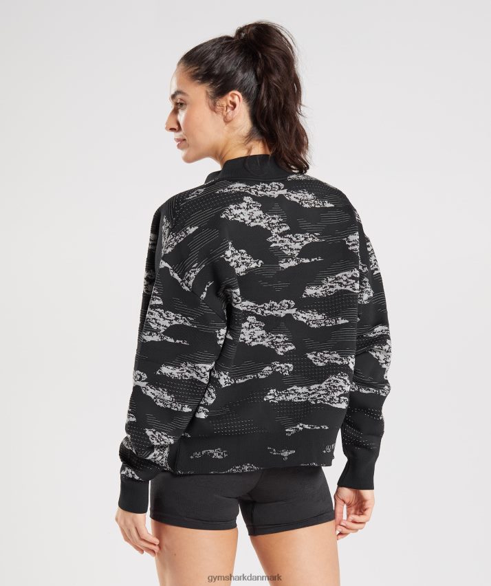 Kvinder Gymshark adapt camo sømløs træningsjakke N4ZDDN383 sort/lys grå