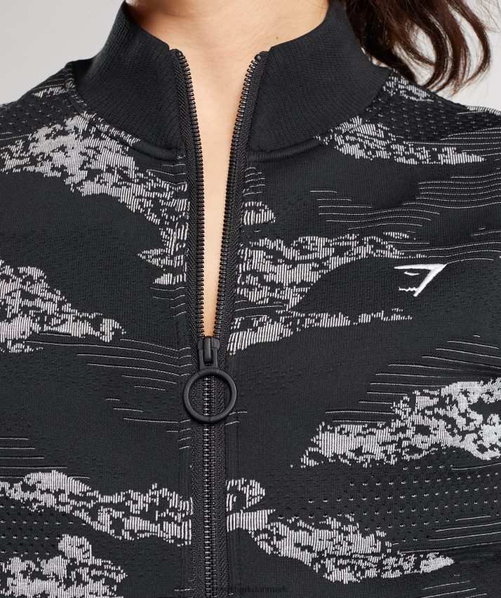 Kvinder Gymshark adapt camo sømløs træningsjakke N4ZDDN383 sort/lys grå
