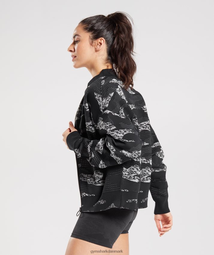 Kvinder Gymshark adapt camo sømløs træningsjakke N4ZDDN383 sort/lys grå