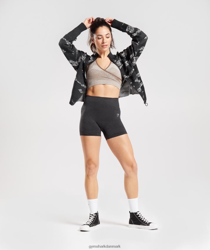 Kvinder Gymshark adapt camo sømløs træningsjakke N4ZDDN383 sort/lys grå