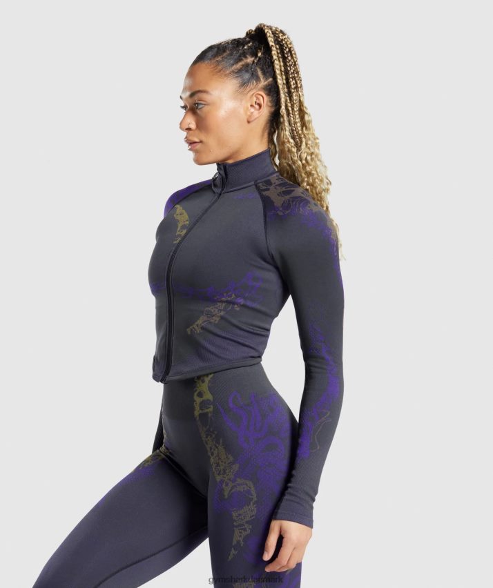 Kvinder Gymshark wtflex jakke med lynlås N4ZDDN362 sort/neptun lilla/reaktiv grøn
