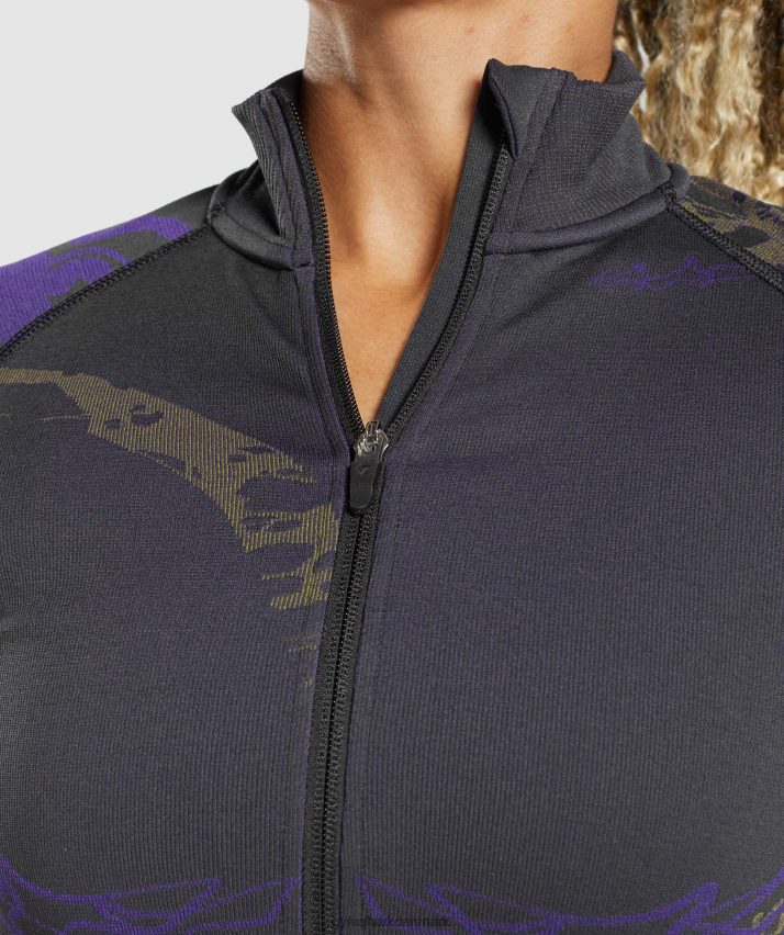 Kvinder Gymshark wtflex jakke med lynlås N4ZDDN362 sort/neptun lilla/reaktiv grøn