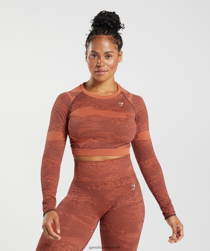 Kvinder Gymshark Tilpas camo sømløs snørebånd på bagsiden N4ZDDN449 stormrød/kirsebærbrun