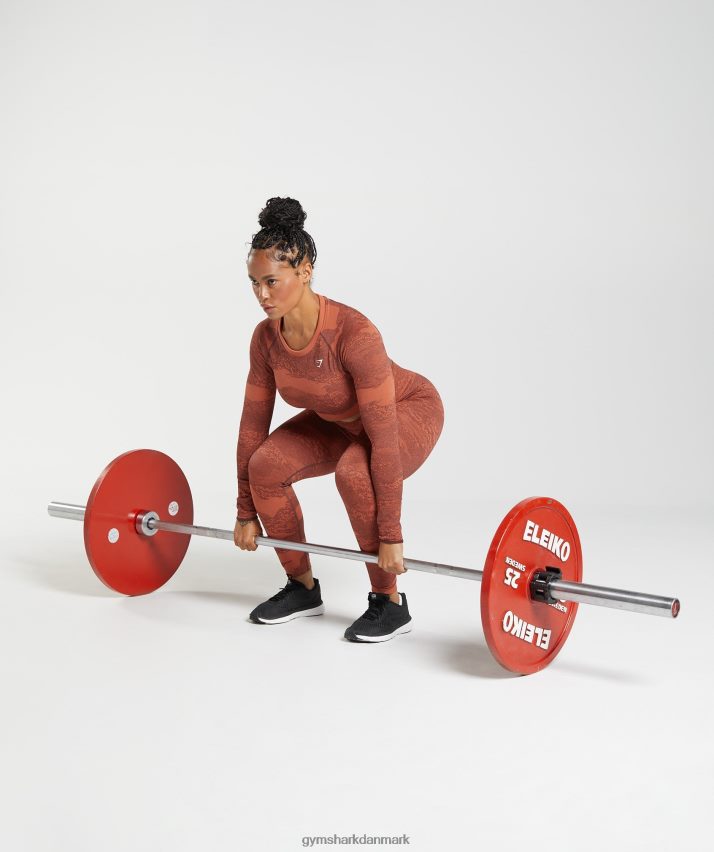Kvinder Gymshark Tilpas camo sømløs snørebånd på bagsiden N4ZDDN449 stormrød/kirsebærbrun