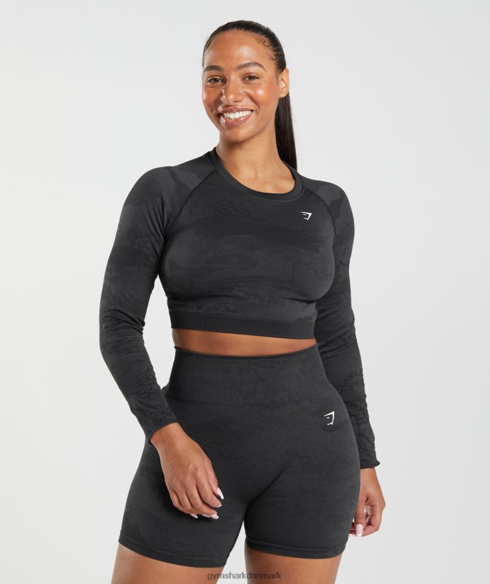 Kvinder Gymshark Tilpas camo sømløs snørebånd på bagsiden N4ZDDN451 sort/onyx grå