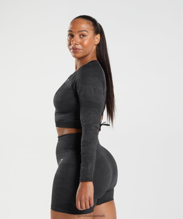 Kvinder Gymshark Tilpas camo sømløs snørebånd på bagsiden N4ZDDN451 sort/onyx grå