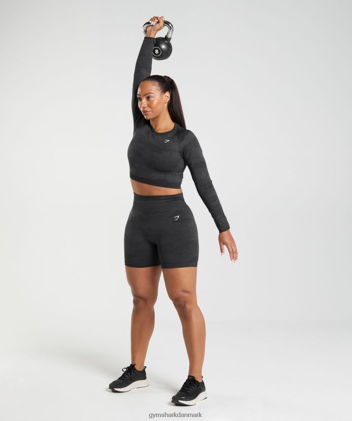 Kvinder Gymshark Tilpas camo sømløs snørebånd på bagsiden N4ZDDN451 sort/onyx grå