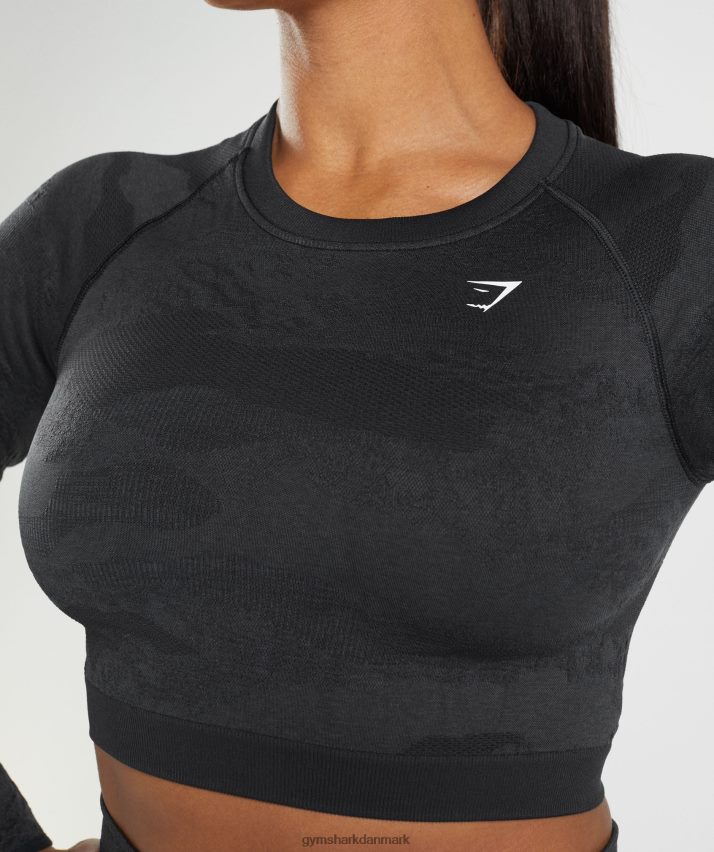 Kvinder Gymshark Tilpas camo sømløs snørebånd på bagsiden N4ZDDN451 sort/onyx grå