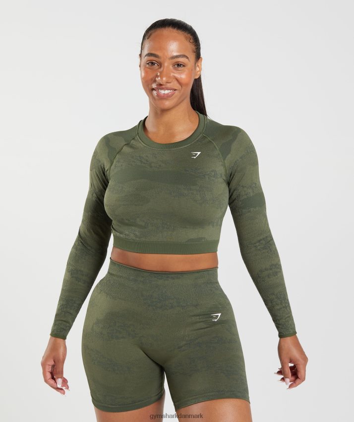 Kvinder Gymshark Tilpas camo sømløs snørebånd på bagsiden N4ZDDN452 mos oliven/kerneoliven