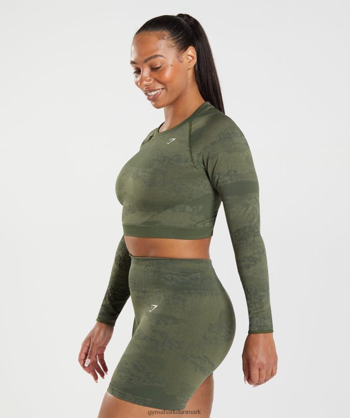 Kvinder Gymshark Tilpas camo sømløs snørebånd på bagsiden N4ZDDN452 mos oliven/kerneoliven
