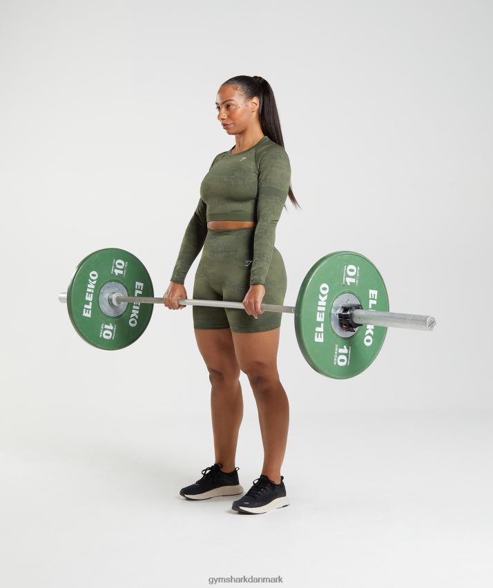 Kvinder Gymshark Tilpas camo sømløs snørebånd på bagsiden N4ZDDN452 mos oliven/kerneoliven