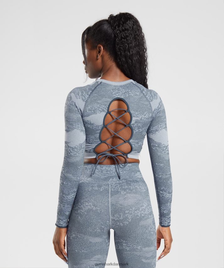 Kvinder Gymshark Tilpas camo sømløs snørebånd på bagsiden N4ZDDN457 lava | flodsten grå/aftenblå