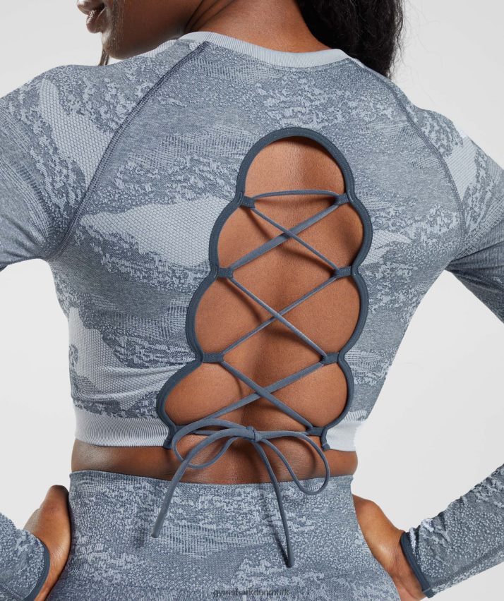 Kvinder Gymshark Tilpas camo sømløs snørebånd på bagsiden N4ZDDN457 lava | flodsten grå/aftenblå