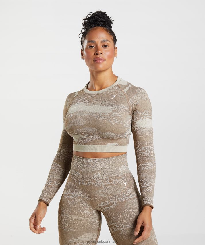 Kvinder Gymshark Tilpas camo sømløs snørebånd på bagsiden N4ZDDN458 småstensgrå/sjælebrun