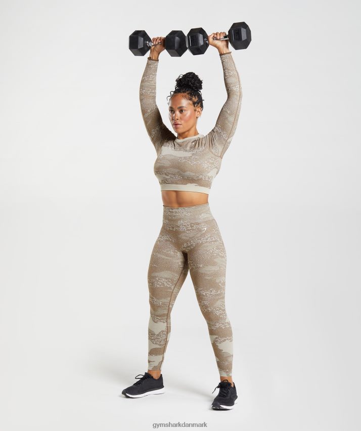 Kvinder Gymshark Tilpas camo sømløs snørebånd på bagsiden N4ZDDN458 småstensgrå/sjælebrun