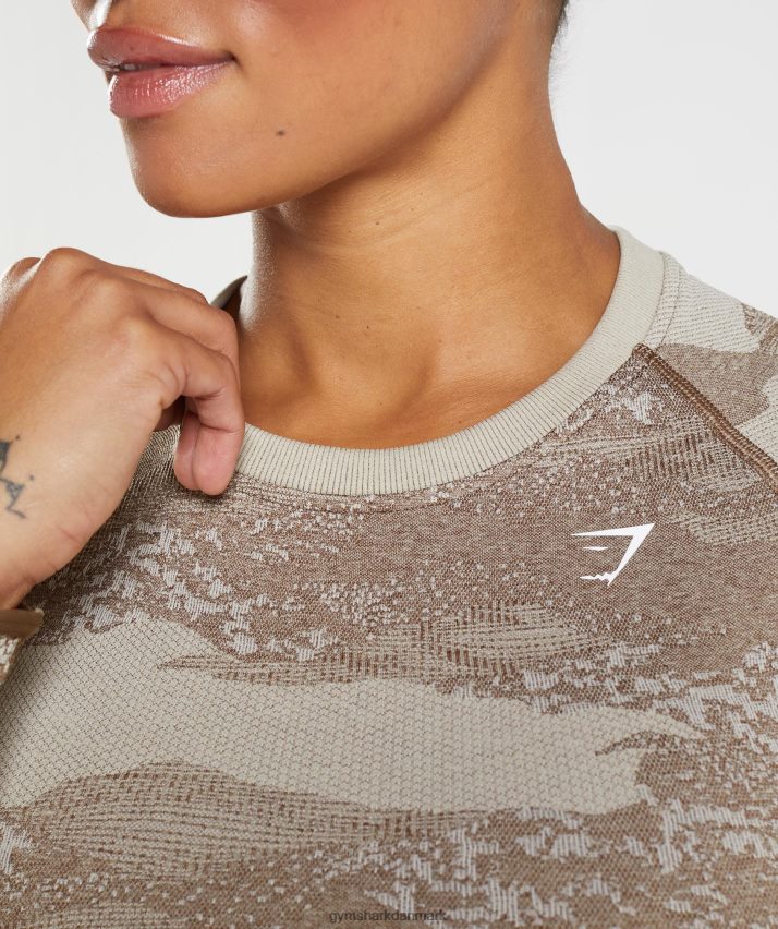 Kvinder Gymshark Tilpas camo sømløs snørebånd på bagsiden N4ZDDN458 småstensgrå/sjælebrun