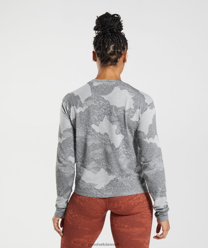 Kvinder Gymshark adapt camo sømløs langærmet top N4ZDDN465 lys grå/sort