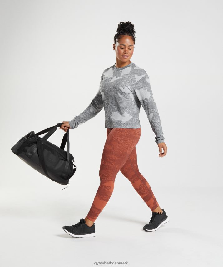 Kvinder Gymshark adapt camo sømløs langærmet top N4ZDDN465 lys grå/sort
