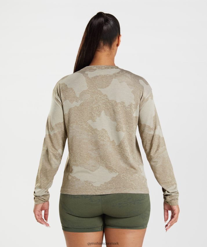 Kvinder Gymshark adapt camo sømløs langærmet top N4ZDDN477 småstensgrå/sjælebrun