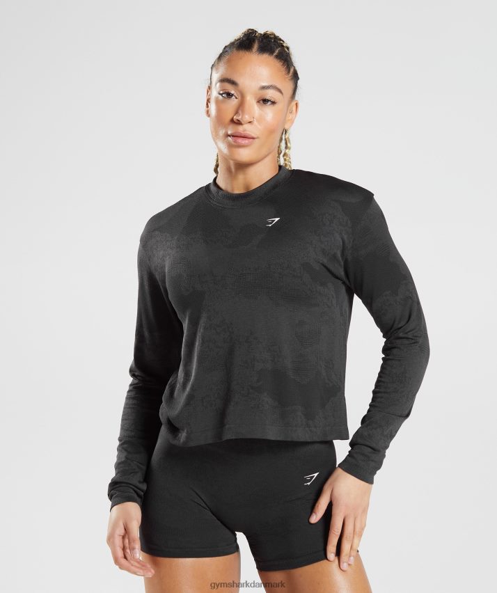 Kvinder Gymshark adapt camo sømløs langærmet top N4ZDDN478 lava | sort