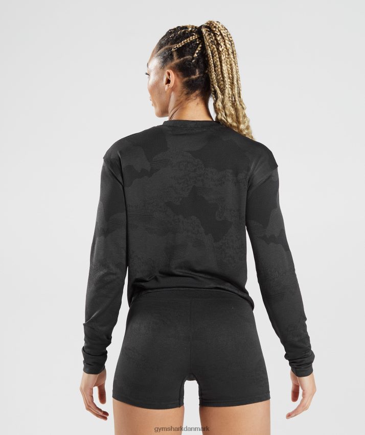 Kvinder Gymshark adapt camo sømløs langærmet top N4ZDDN478 lava | sort