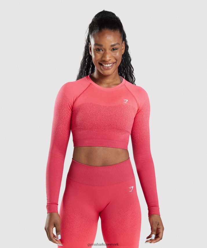 Kvinder Gymshark adapt ombre sømløs langærmet crop top N4ZDDN488 lyserød/rød