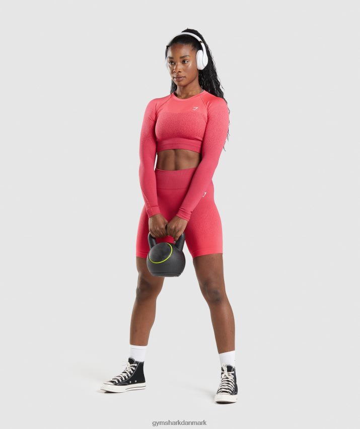 Kvinder Gymshark adapt ombre sømløs langærmet crop top N4ZDDN488 lyserød/rød