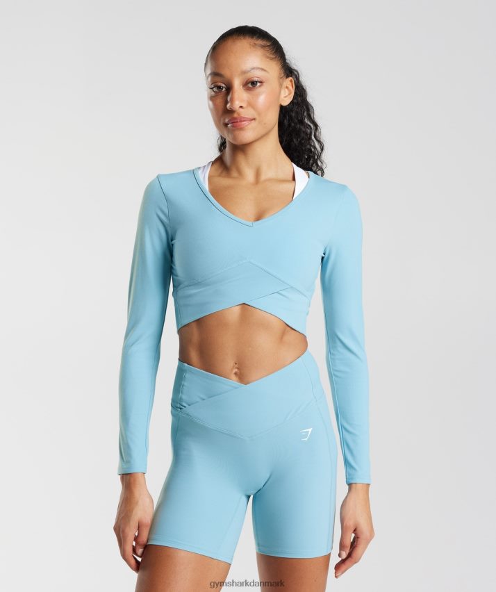 Kvinder Gymshark crossover langærmet crop top N4ZDDN436 isbjerg blå