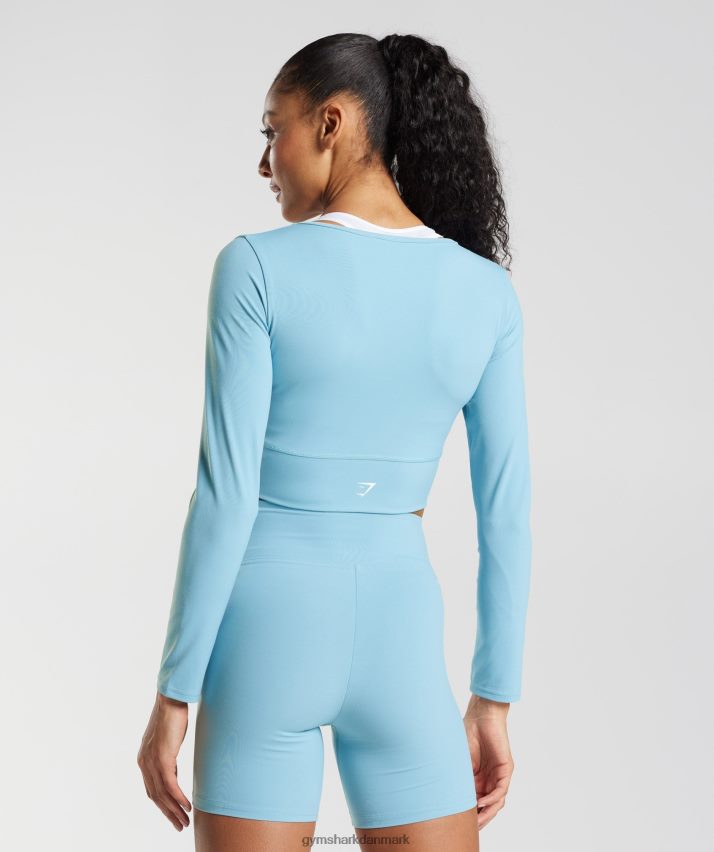 Kvinder Gymshark crossover langærmet crop top N4ZDDN436 isbjerg blå