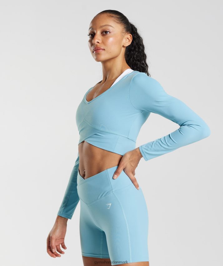 Kvinder Gymshark crossover langærmet crop top N4ZDDN436 isbjerg blå
