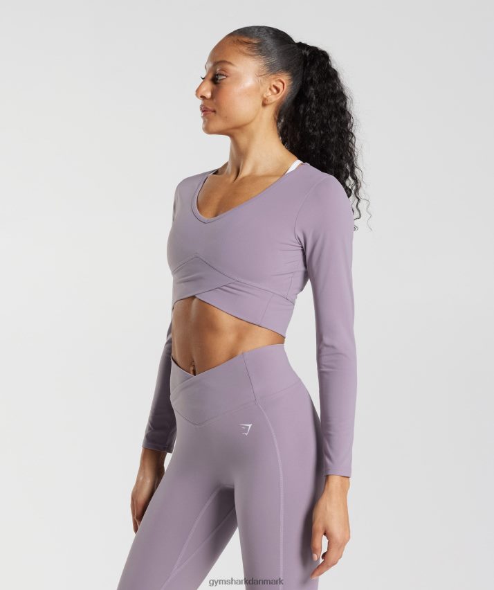 Kvinder Gymshark crossover langærmet crop top N4ZDDN442 skifer lavendel