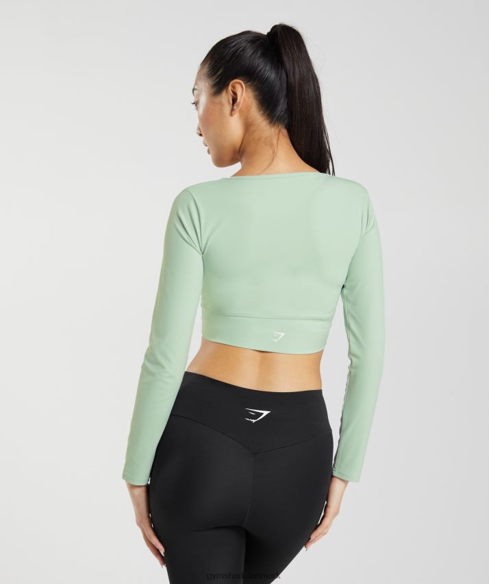 Kvinder Gymshark crossover langærmet crop top N4ZDDN454 tågegrøn