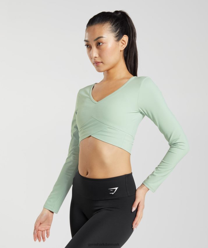 Kvinder Gymshark crossover langærmet crop top N4ZDDN454 tågegrøn