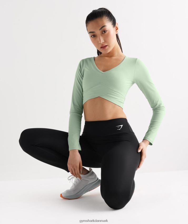 Kvinder Gymshark crossover langærmet crop top N4ZDDN454 tågegrøn