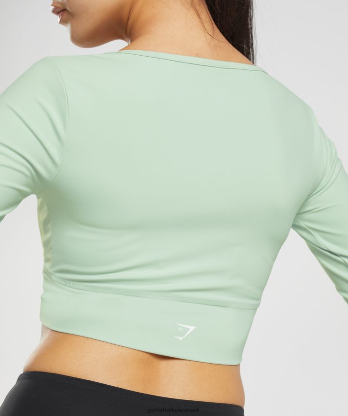 Kvinder Gymshark crossover langærmet crop top N4ZDDN454 tågegrøn