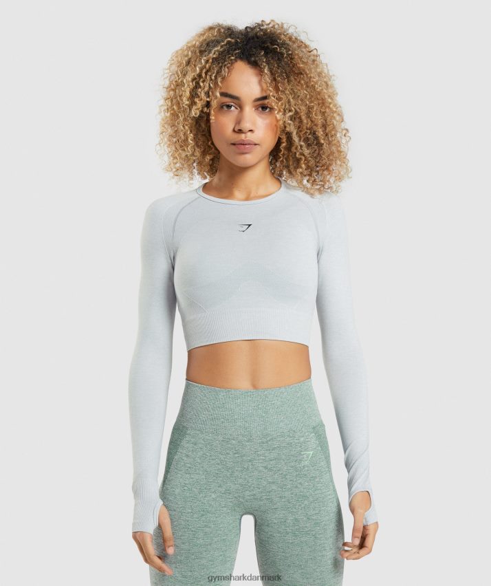Kvinder Gymshark flex sport langærmet crop top N4ZDDN479 lysegrå mergel