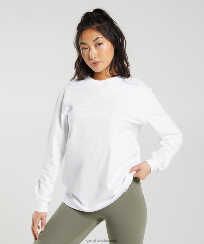 Kvinder Gymshark oversized langærmet top i bomuld N4ZDDN420 hvid