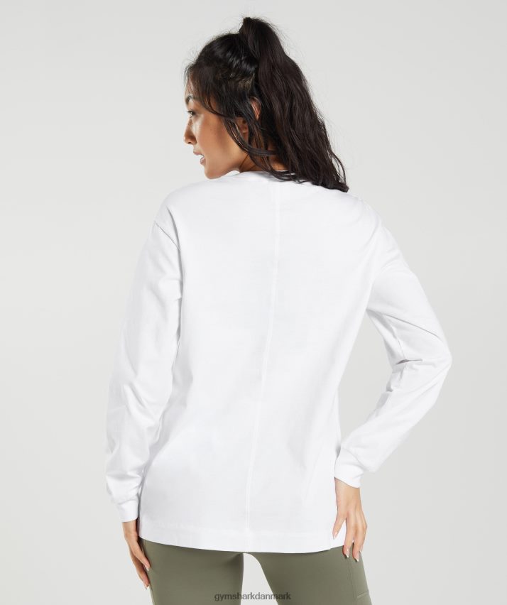 Kvinder Gymshark oversized langærmet top i bomuld N4ZDDN420 hvid