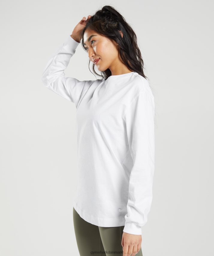 Kvinder Gymshark oversized langærmet top i bomuld N4ZDDN420 hvid