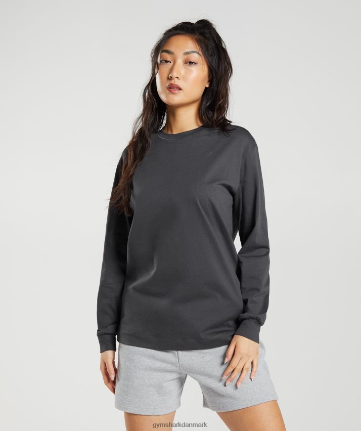 Kvinder Gymshark oversized langærmet top i bomuld N4ZDDN434 onyx grå