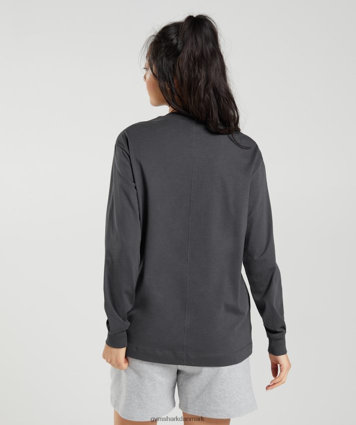 Kvinder Gymshark oversized langærmet top i bomuld N4ZDDN434 onyx grå