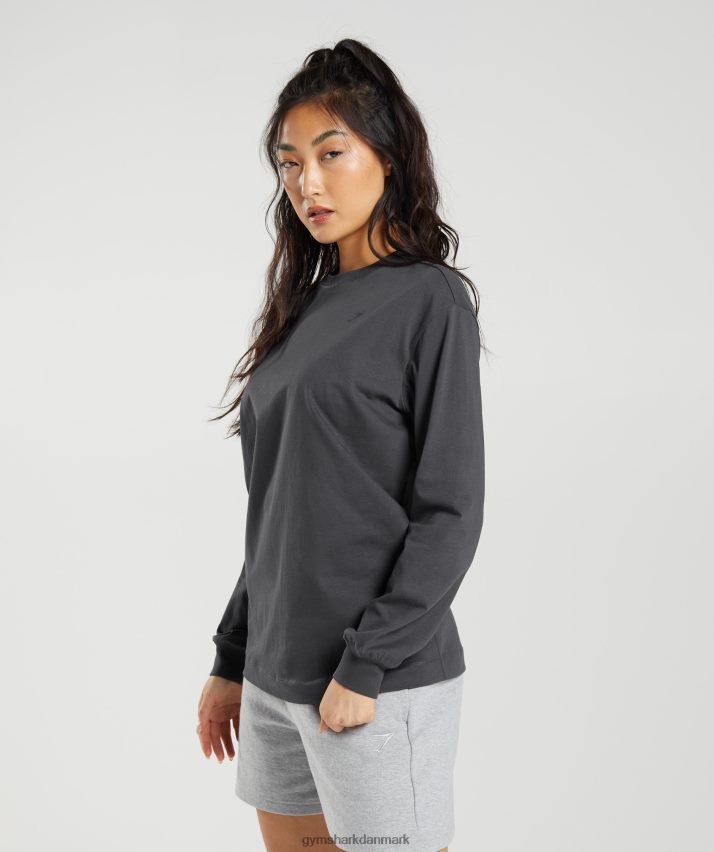Kvinder Gymshark oversized langærmet top i bomuld N4ZDDN434 onyx grå