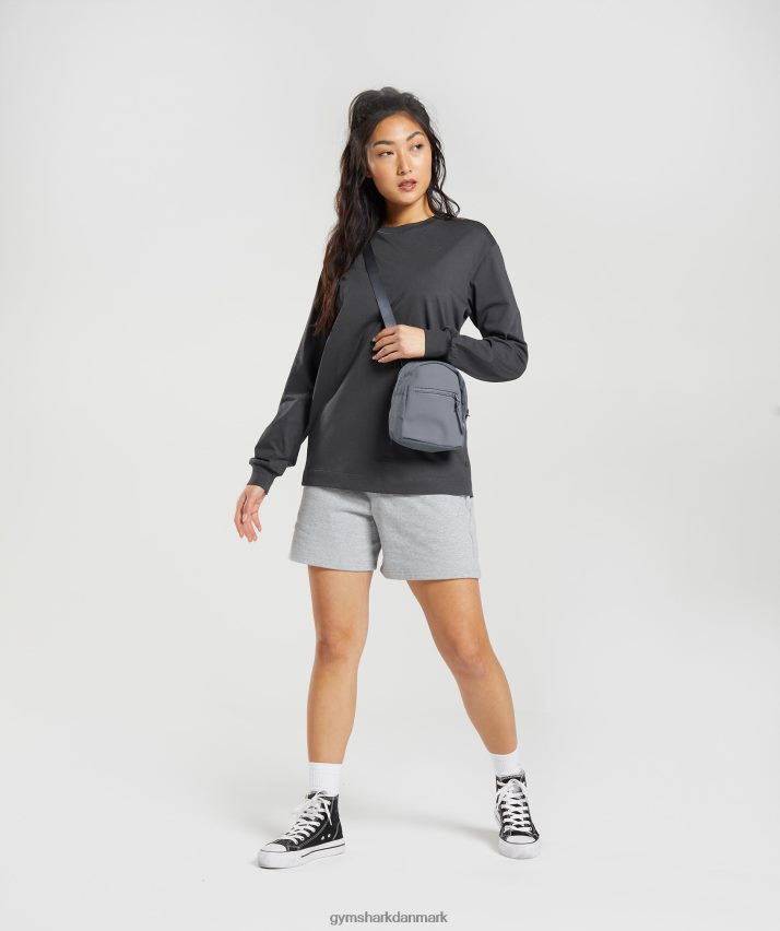 Kvinder Gymshark oversized langærmet top i bomuld N4ZDDN434 onyx grå